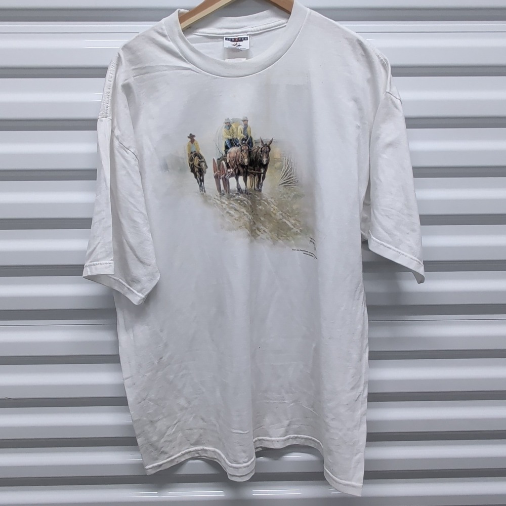 Jerzees Jack Terry Western Wagon Graphic T-Shirt XL Mens White Vintage 90s Art — photo 2